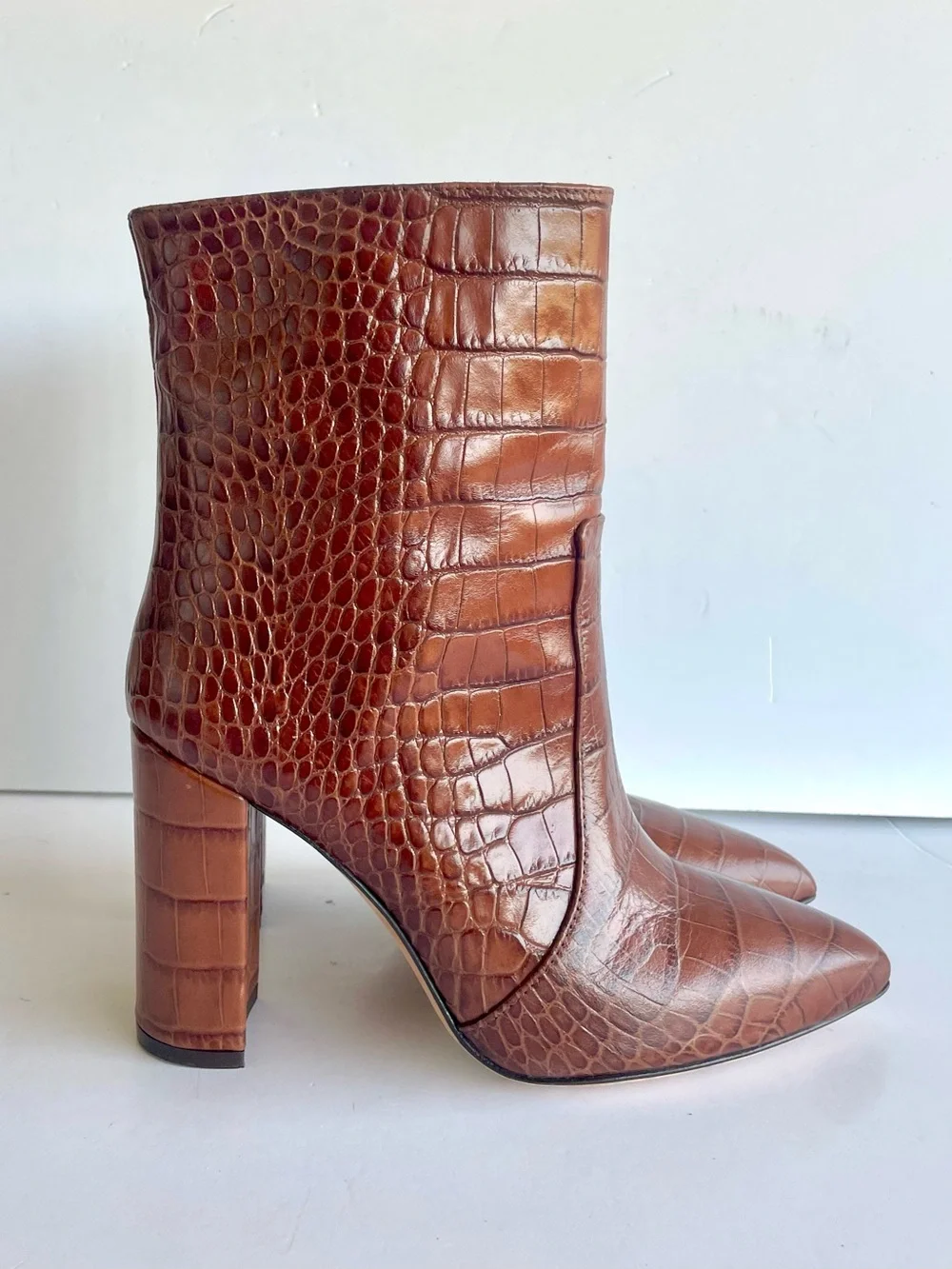 Paris Texas Brown Croc-Embossed Pointed-Toe Ankle Boots